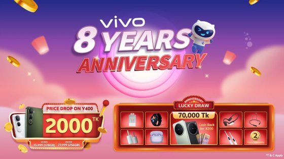 বাংলাদেশে ভিভোর ৮ বছর পূর্তিতে গ্রাহকরা পাচ্ছেন ক্যাশব্যাক ও পুরস্কার